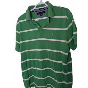 Tommy Hilfiger Green Striped Polo Shirt - Men's Large